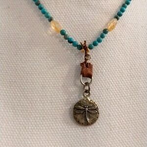 Beautiful artisan turquoise topaz 925 dragonfly necklace and earrings  set